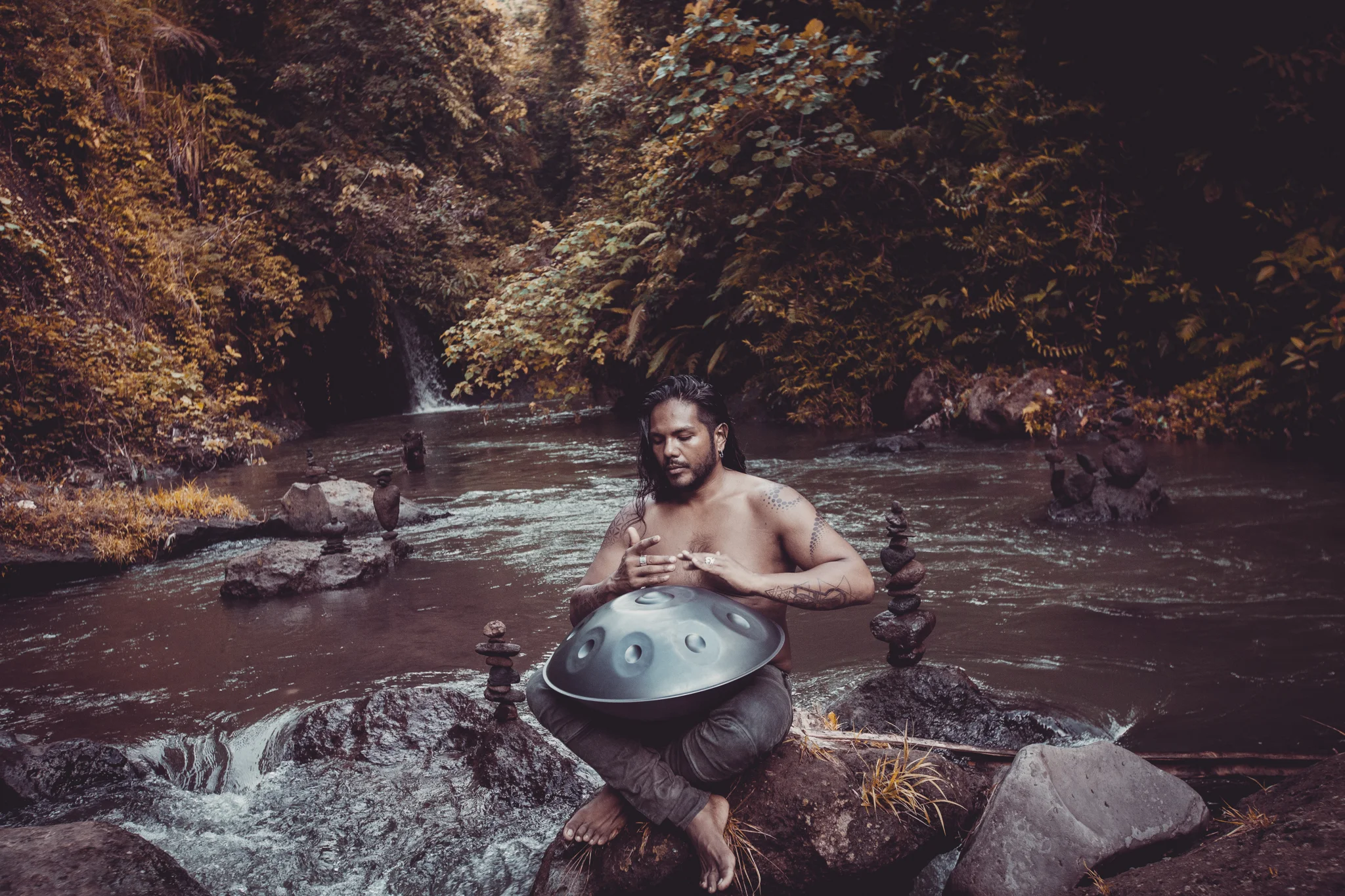 Abria Joseph performing sound healing with handpan